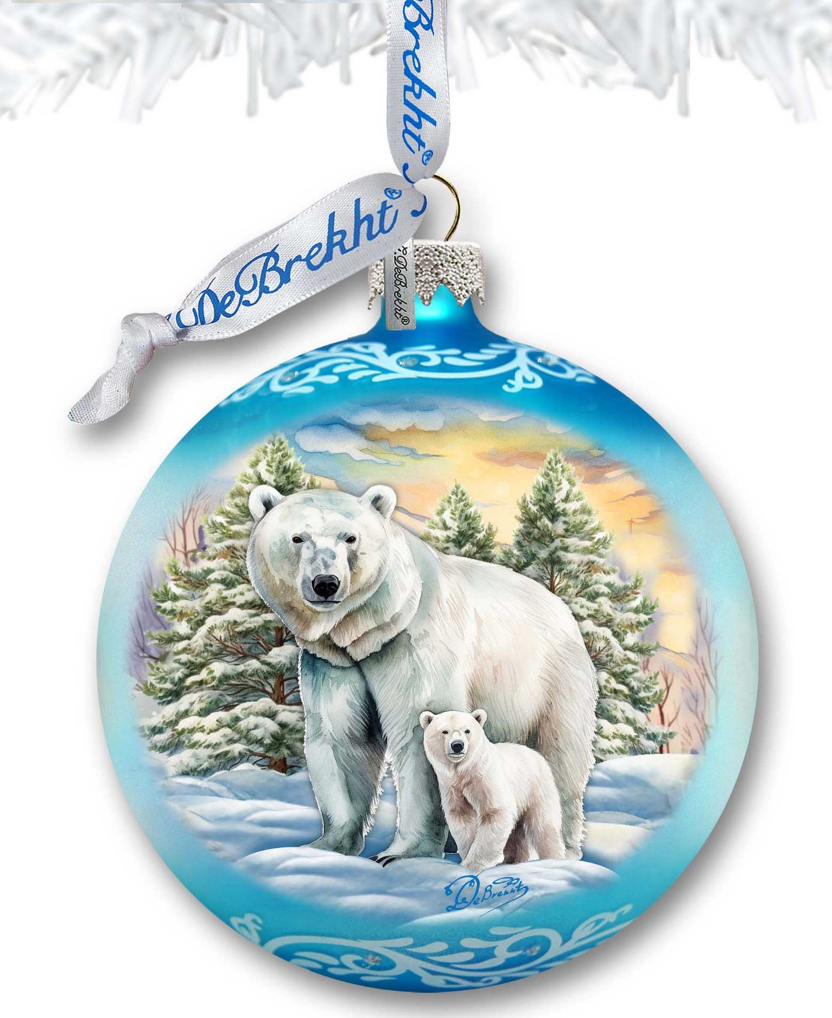 Designocracy Polar Bear With Cub Ball Holiday Mercury Glass Ornaments G. Debrekht In Multi Color