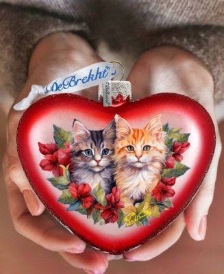 Cute Kittens Heart Christmas Mercury Glass Ornaments G. DeBrekht