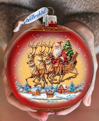Santa on Sleigh Large Holiday Mercury Glass Ornaments G. DeBrekht