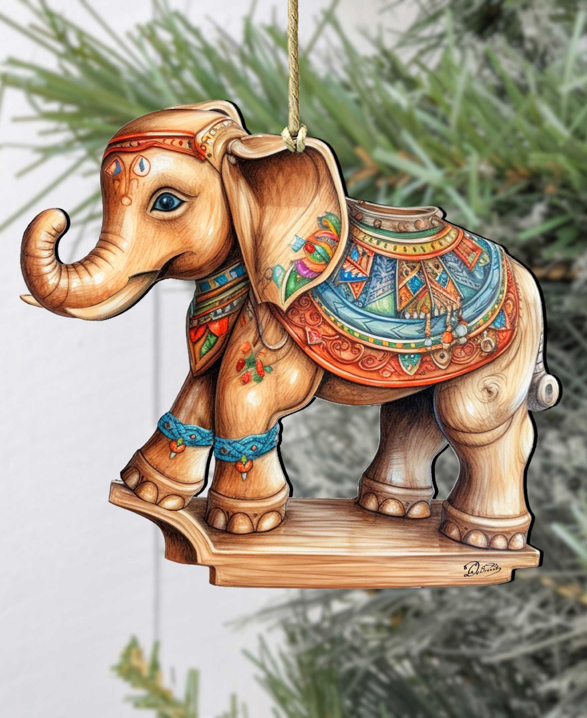 Shop Designocracy Carousel Elephant Christmas Wooden Ornaments Holiday Decor G. Debrekht In Multi Color