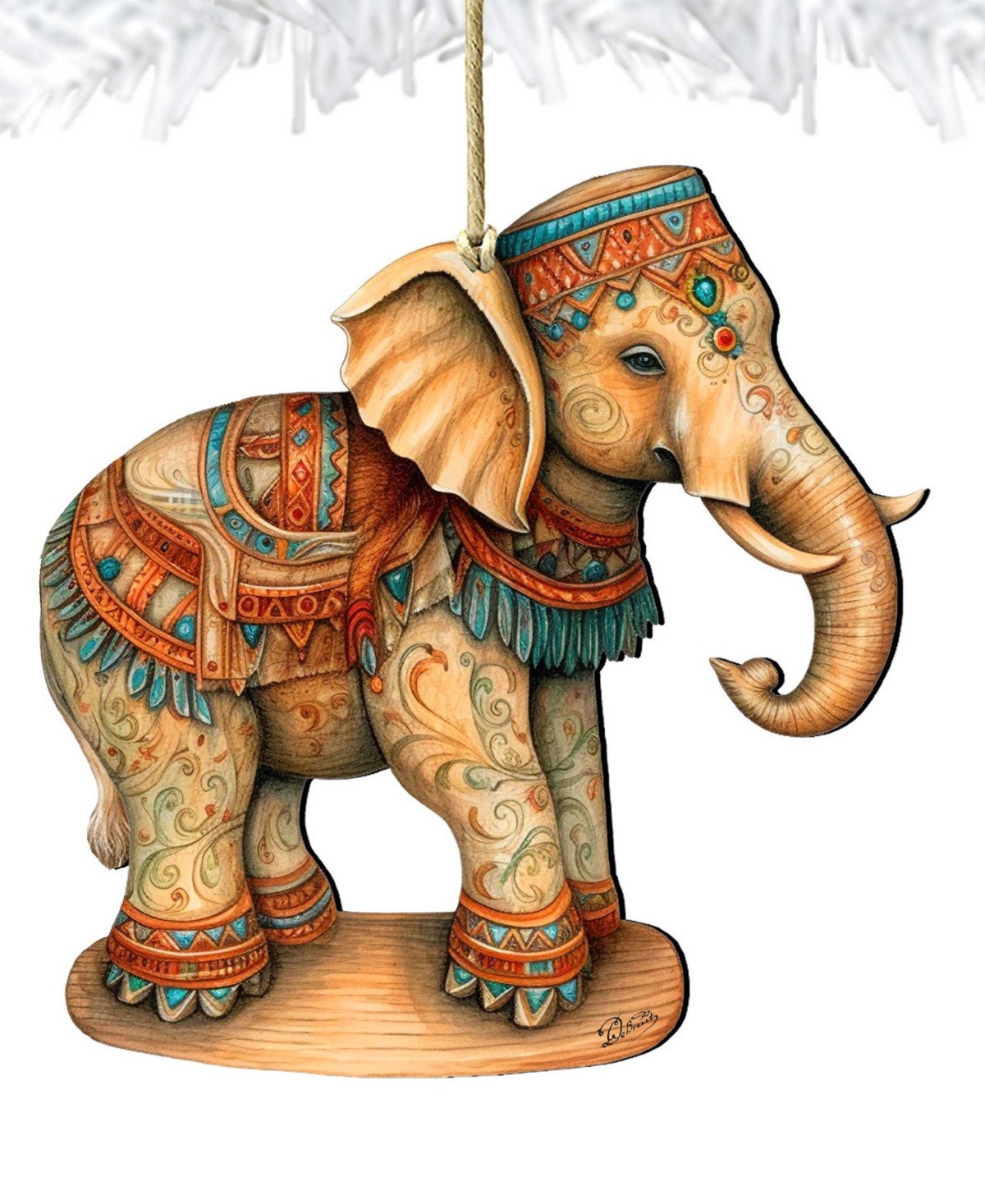 Designocracy Carousel Elephant Christmas Wooden Ornaments Holiday Decor G. Debrekht In Multi Color