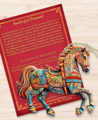 Designocracy Carousel Horse Christmas Wooden Ornaments Holiday Decor G ...