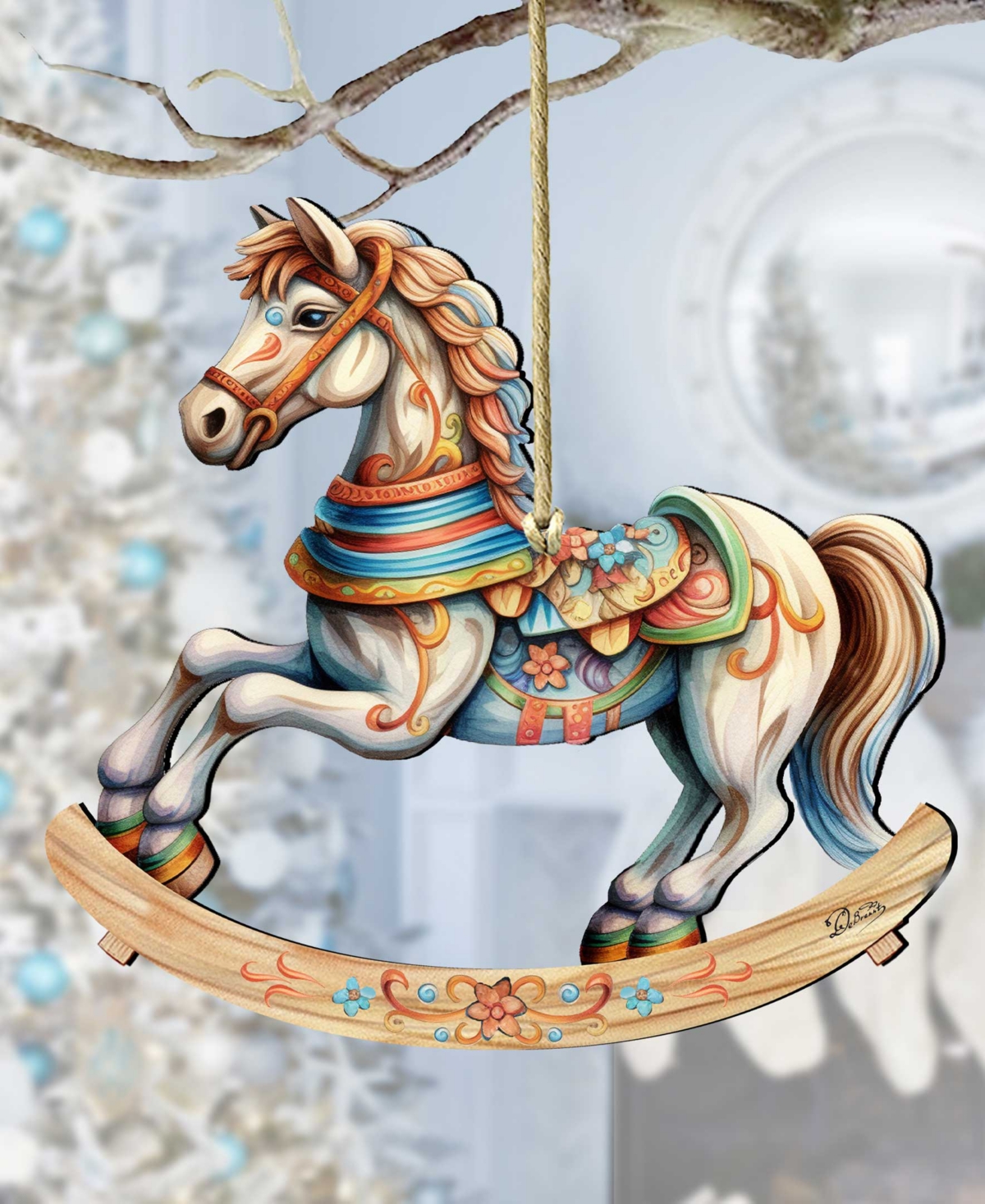 Designocracy Rocking Horse Christmas Wooden Ornaments Holiday Decor G. Debrekht In Multi Color