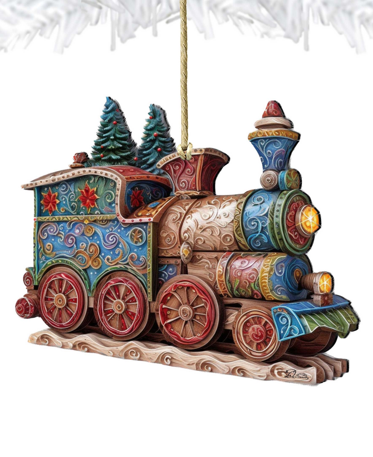 Designocracy Christmas Train Christmas Wooden Ornaments Holiday Decor G. DeBrekht