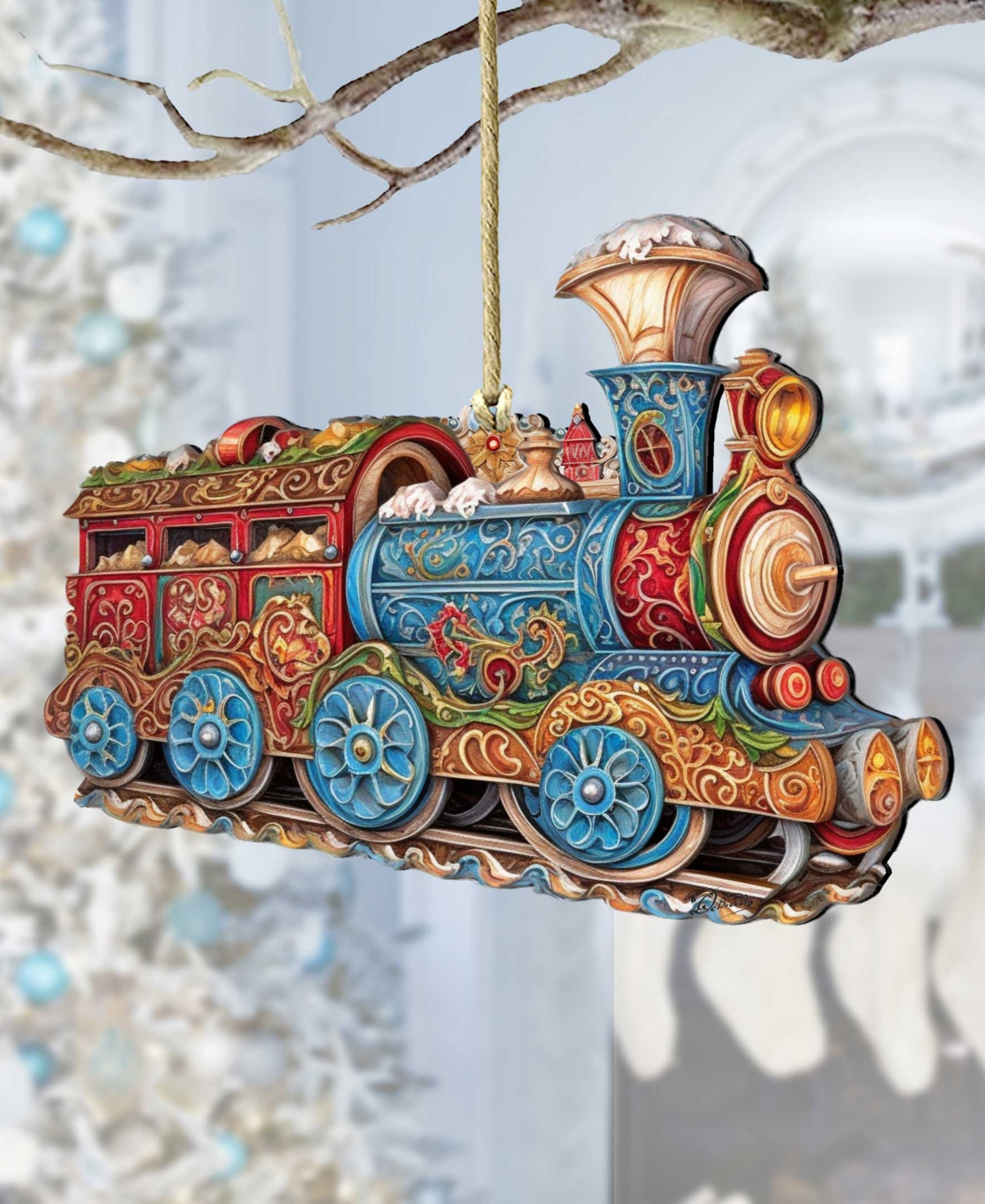 Designocracy Christmas Train Christmas Wooden Ornaments Holiday Decor G. Debrekht In Multi Color