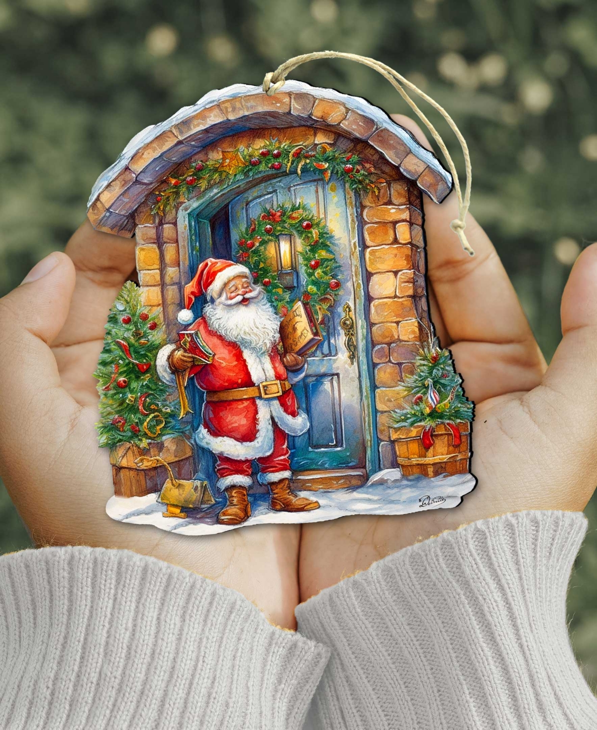 Designocracy Joyful Moments At The Doorstep Christmas Wooden Ornaments G. Debrekht In Multi Color