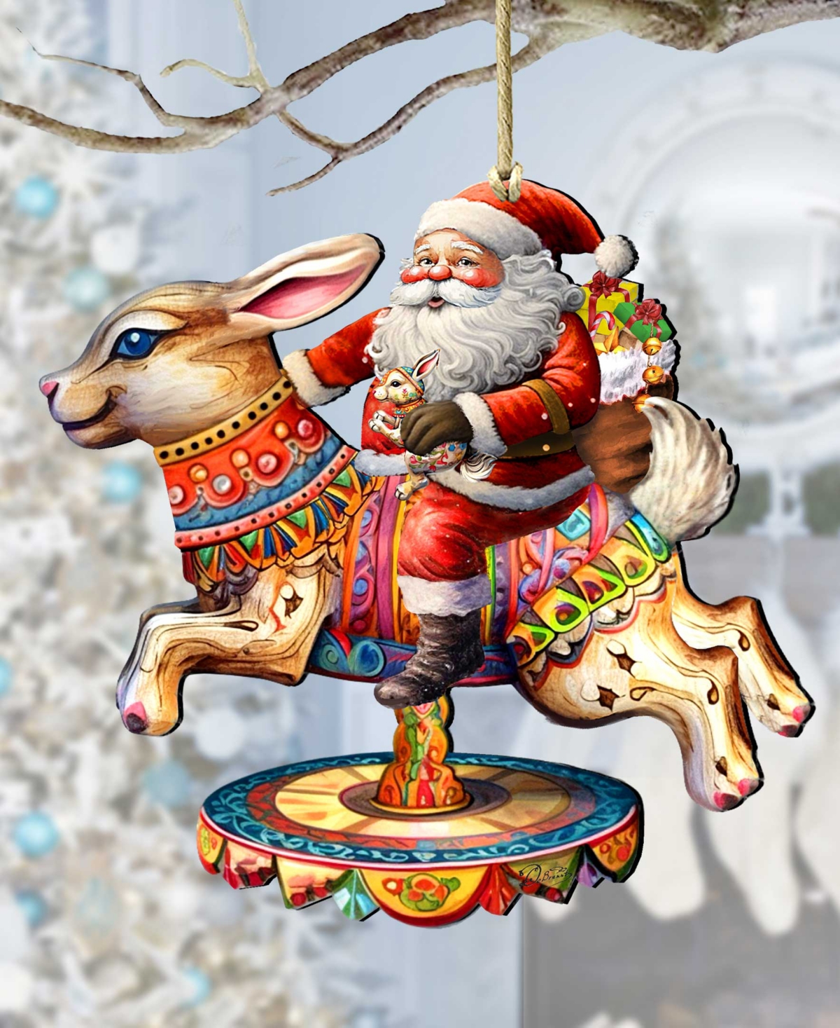 Designocracy Santa Claus On Carousel Christmas Wooden Ornaments G. Debrekht In Multi Color