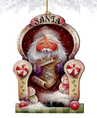 Santa Checking his List Christmas Wooden Ornaments Holiday Decor J. Mills-Price