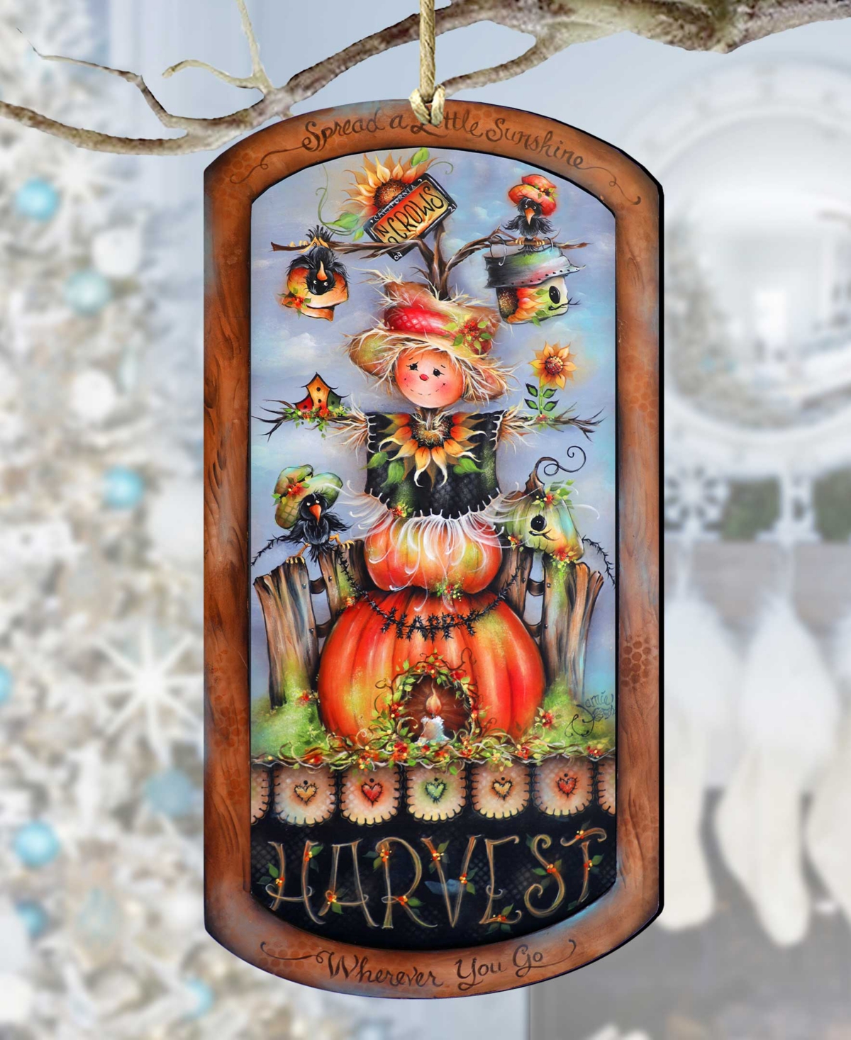 Designocracy Holiday Wooden Ornaments Harvest Pumpkin Scarecrow Home Decor J. Mills-price In Multi Color