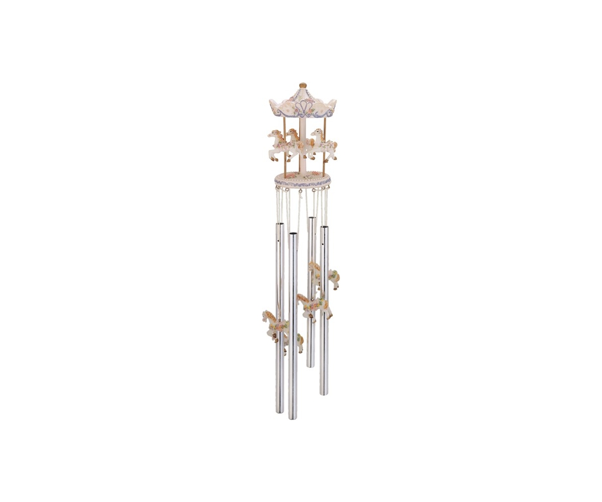 23" Long Round Top Carousel Wind Chime - Silver