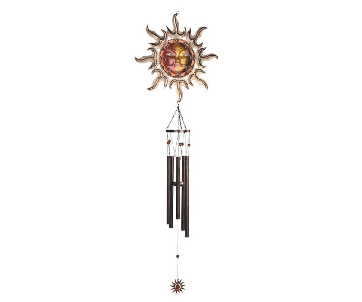 50" Long Red Mystical Gem Wind Chime with Small Dangled Sun Celestial Wind Chime - Multi