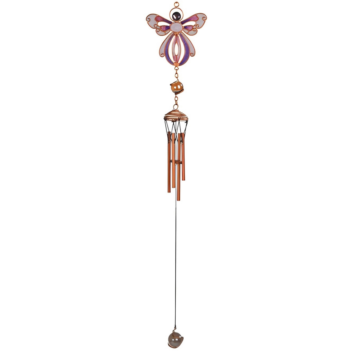 18" Long Purple Angel Copper and Gem Wind Chime Home Decor Perfect Gift for House Warming, Holidays and Birthdays - Multi