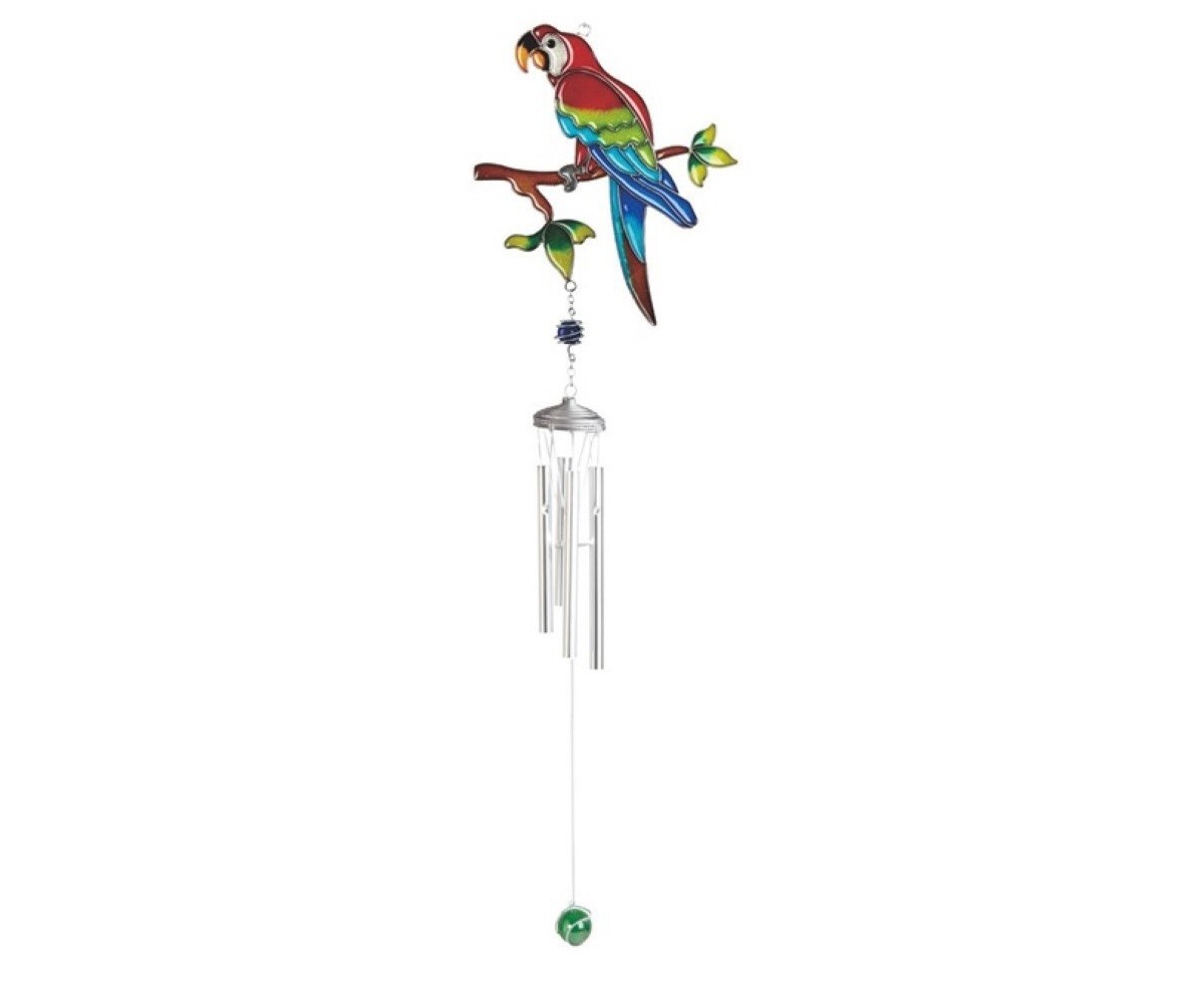 34" Long Red Parrot Pewter Wind Chime with Gem - Multi