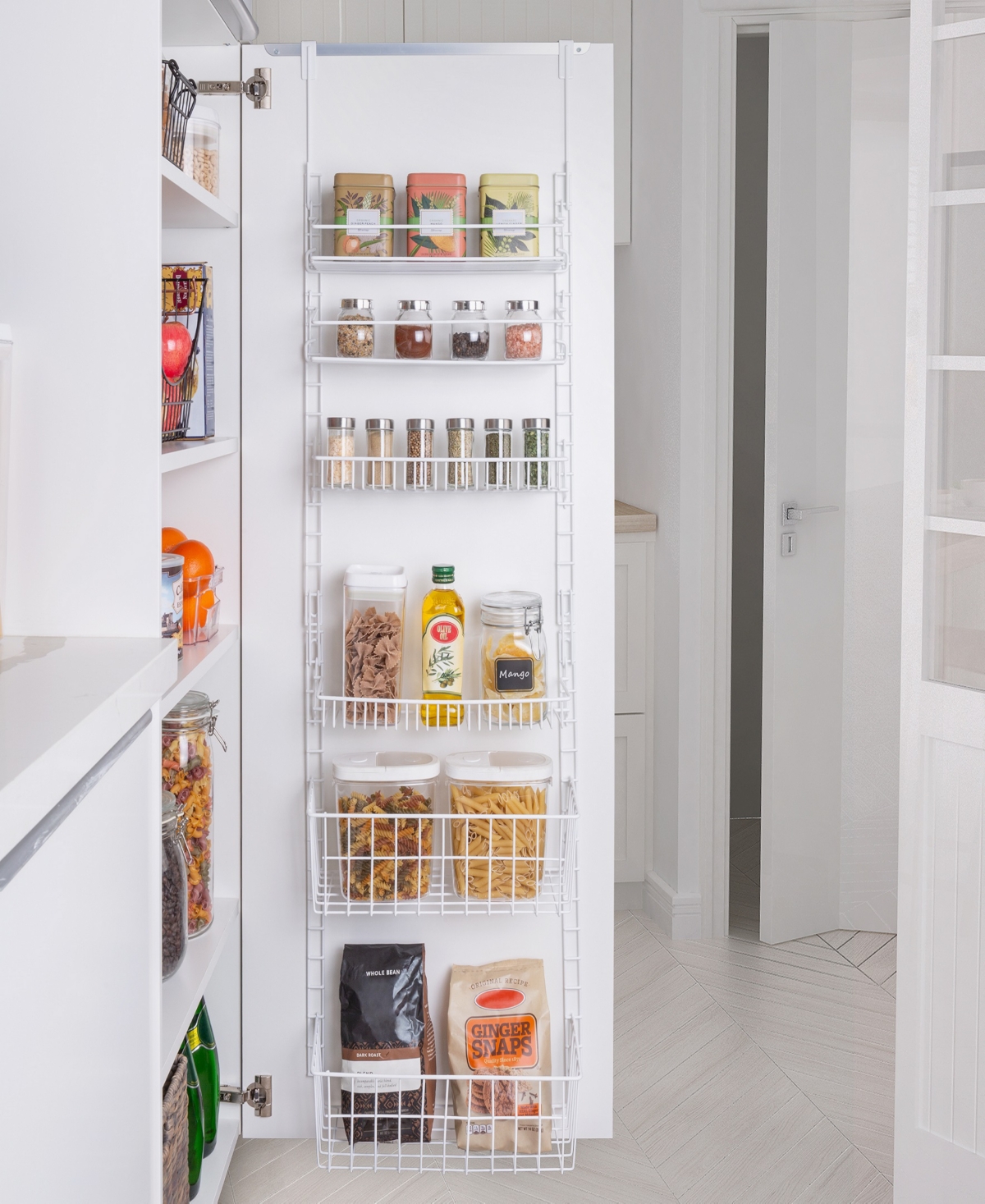 Shop Smart Design 6-tier Over The Door Pantry Organizer Rack With Adjustable Shelves In White