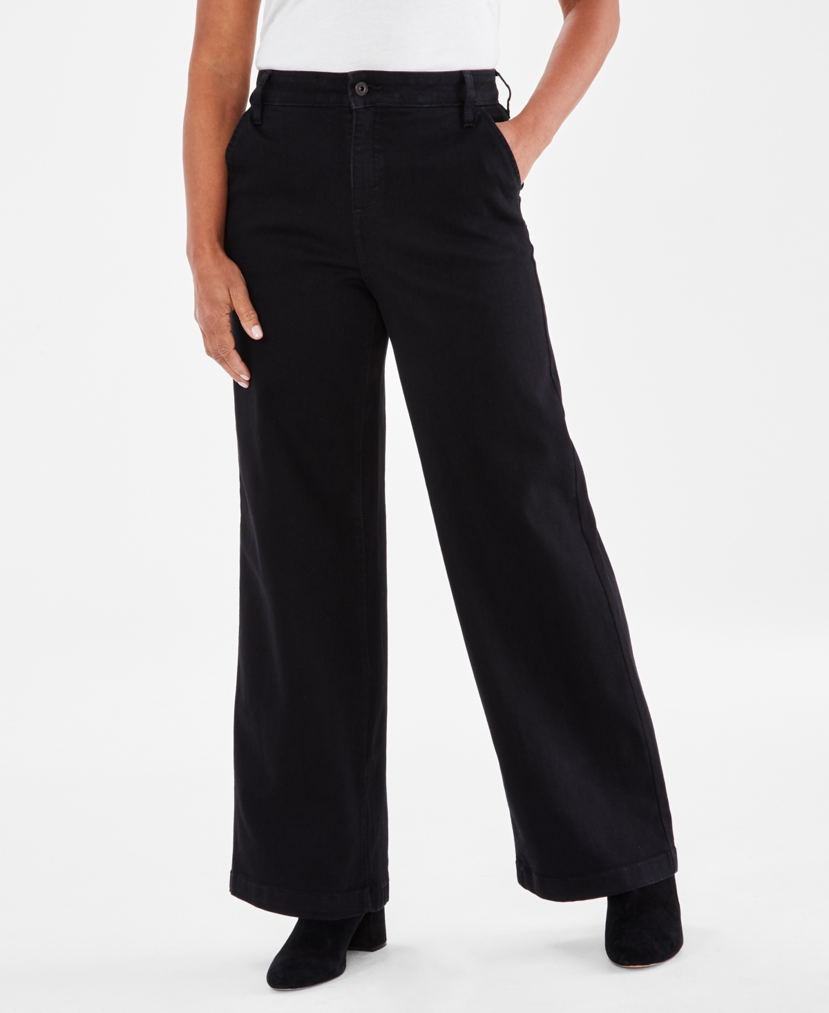Style & Co Women's High-rise Wide-leg Jeans, Created For Macy's In Deep Black