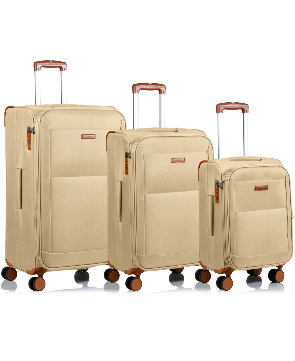 Champs Classic 3 Piece Softside Luggage Set In Khaki