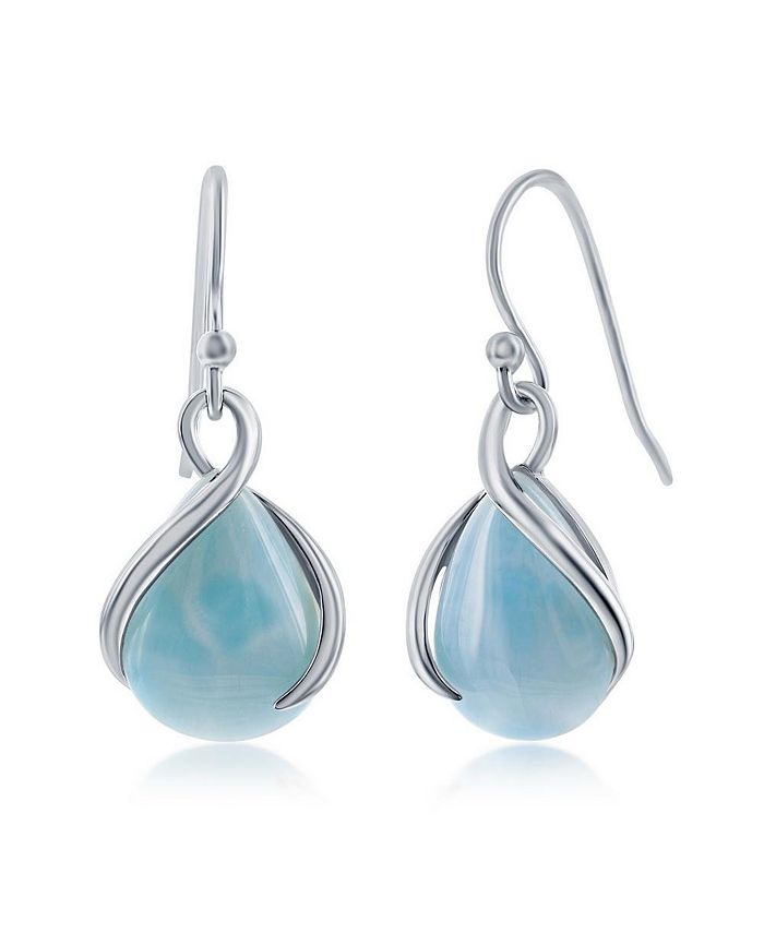 Caribbean Treasures Sterling Silver Pear-shaped Larimar Twist Earrings ...