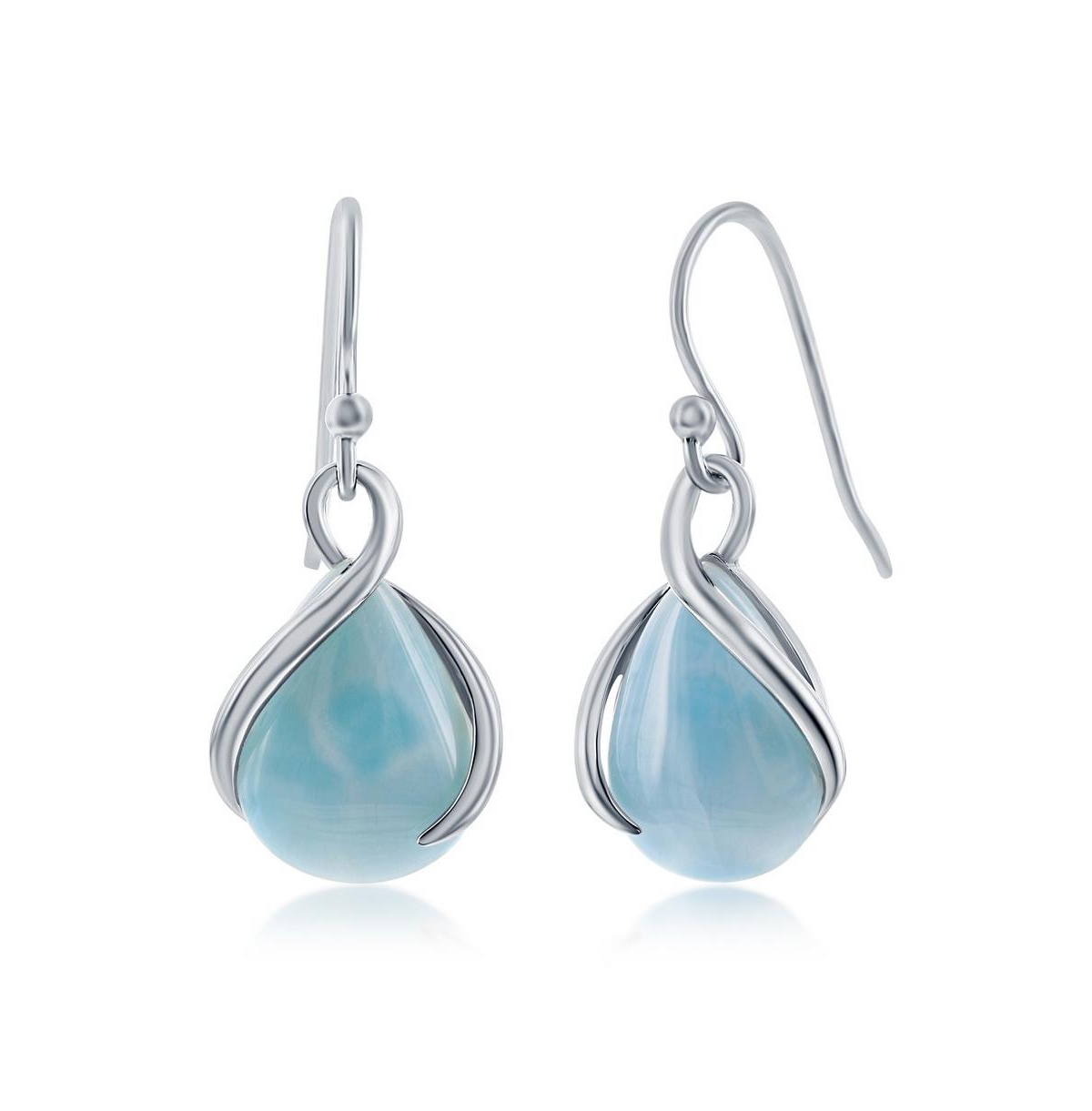 Sterling Silver Pear-shaped Larimar Twist Earrings - Blue