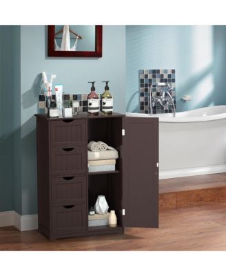 22''L x 12''W x 32''H. Wooden 4 Drawer Bathroom Cabinet Storage Cupboard 2 Shelves Free Standing