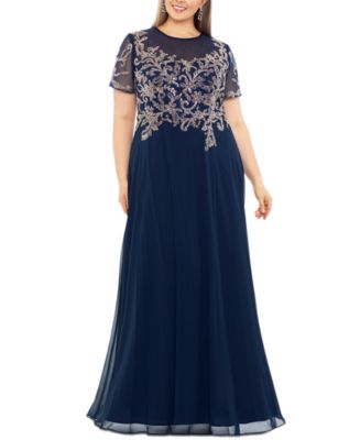 Betsy & Adam Plus Size Appliqué Illusion-bodice Gown - Macy's