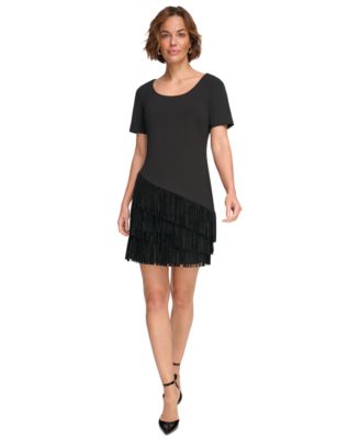 DKNY - Women's Triple-Tiered Beaded Fringe-Trim Dress