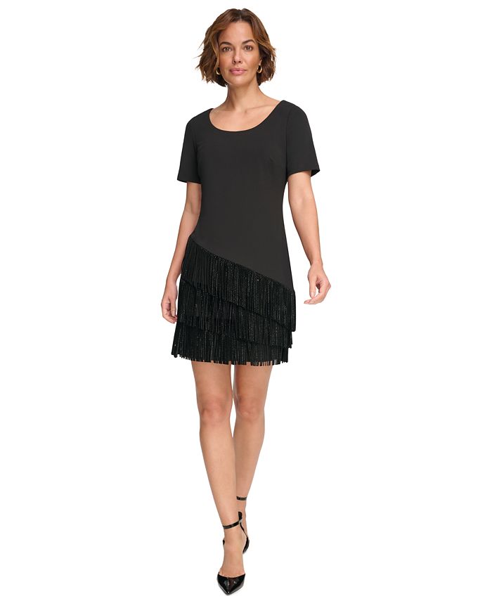 DKNY Women's TripleTiered Beaded FringeTrim Dress Macy's