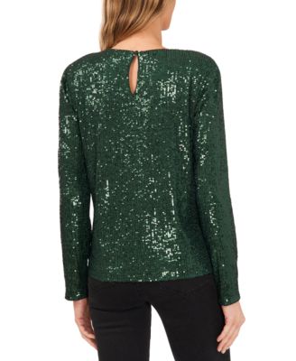 Women's Long Sleeve Crew Neck Sequin Blouse