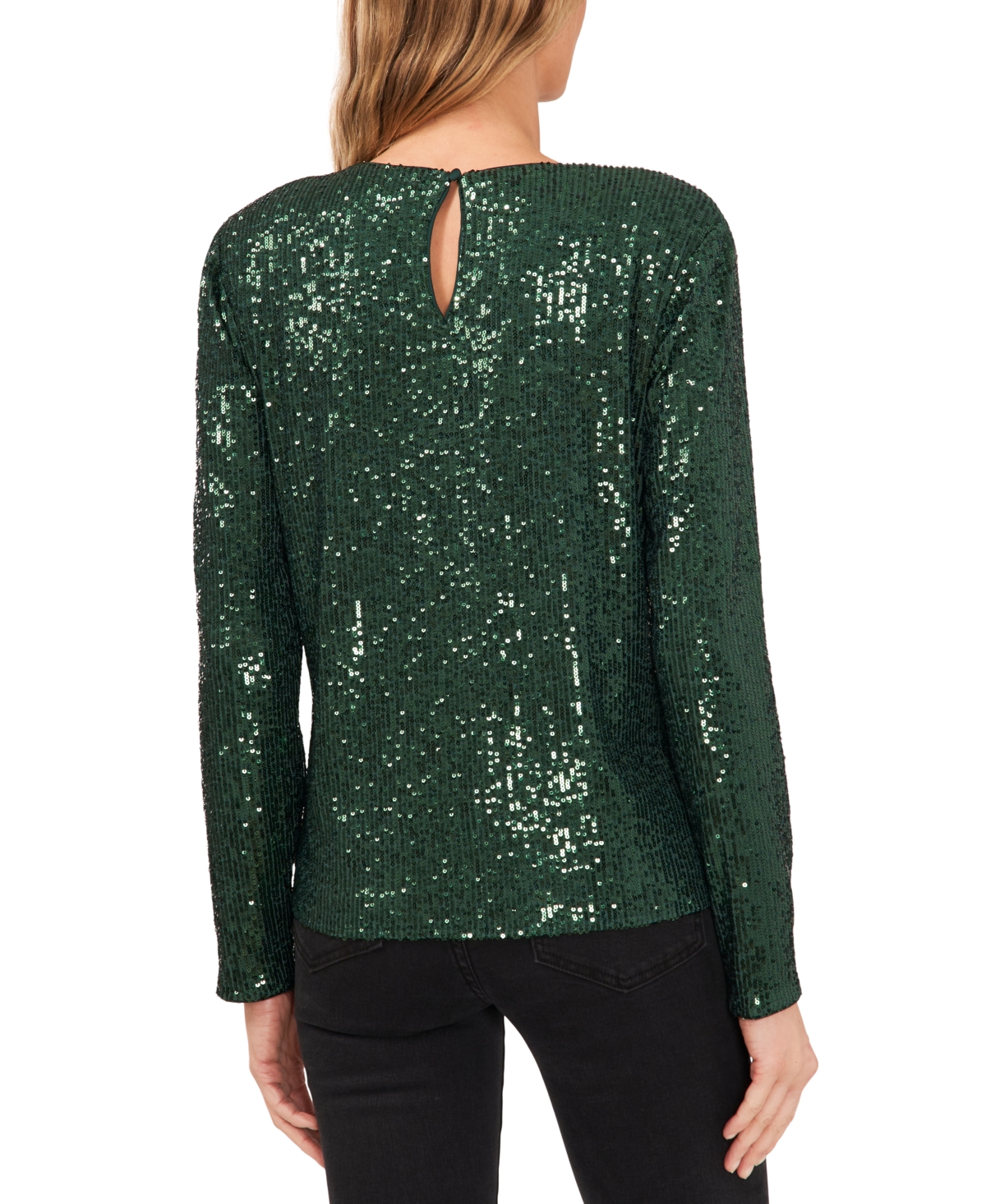 CeCe Women's Long Sleeve Crew Neck Sequin Blouse