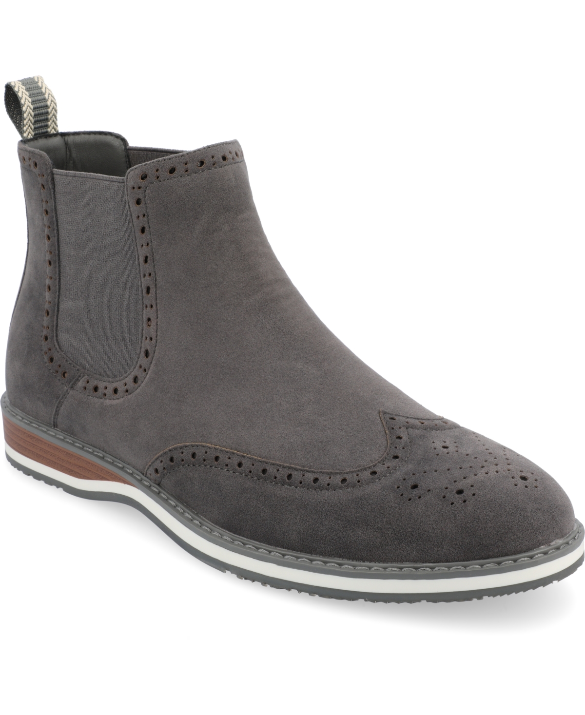 Shop Vance Co. Men's Thorpe Tru Comfort Foam Wingtip Slip-on Chelsea Boots In Gray
