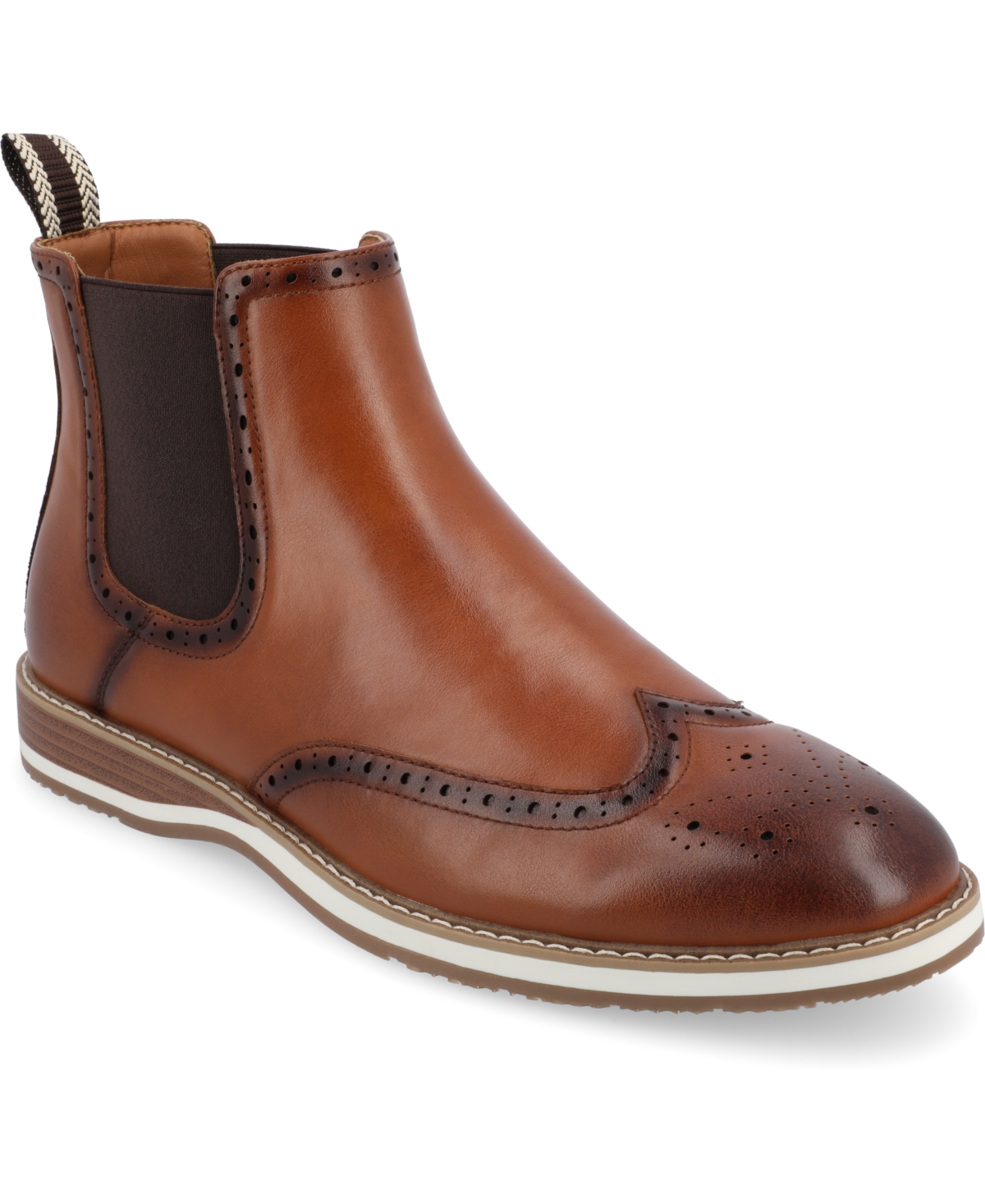 Shop Vance Co. Men's Thorpe Tru Comfort Foam Wingtip Slip-on Chelsea Boots In Cognac