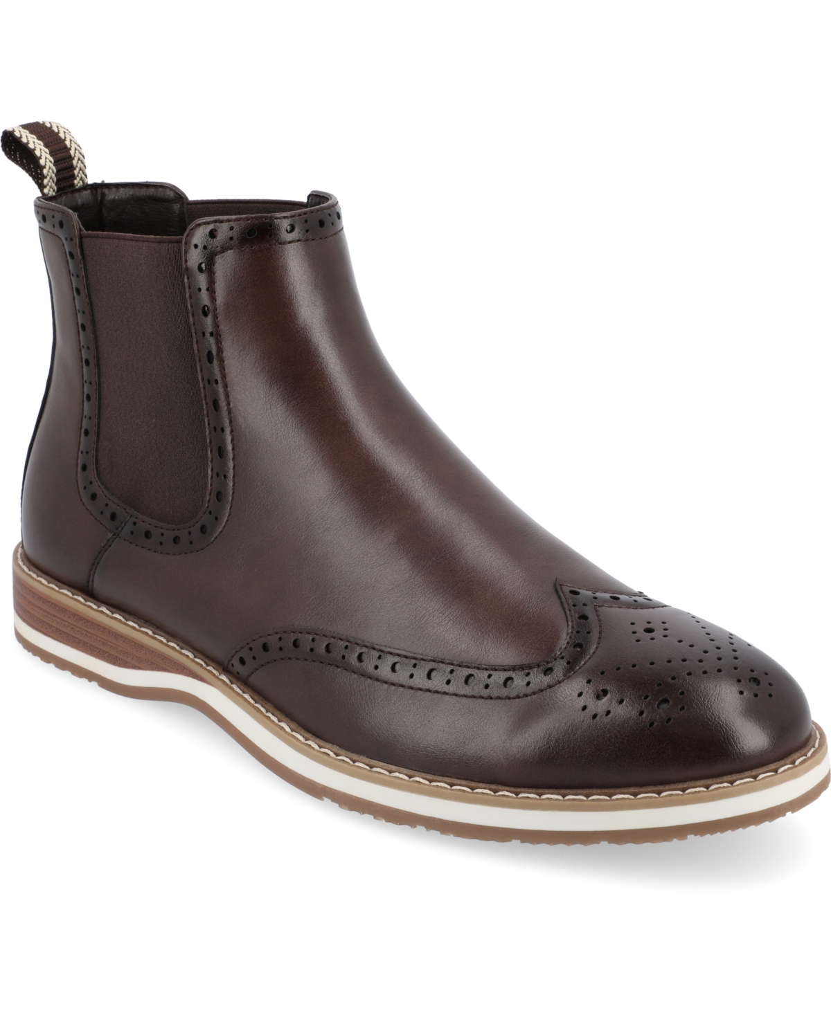 Shop Vance Co. Men's Thorpe Tru Comfort Foam Wingtip Slip-on Chelsea Boots In Brown