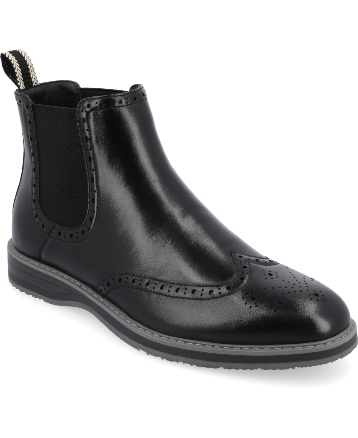 Shop Vance Co. Men's Thorpe Tru Comfort Foam Wingtip Slip-on Chelsea Boots In Black