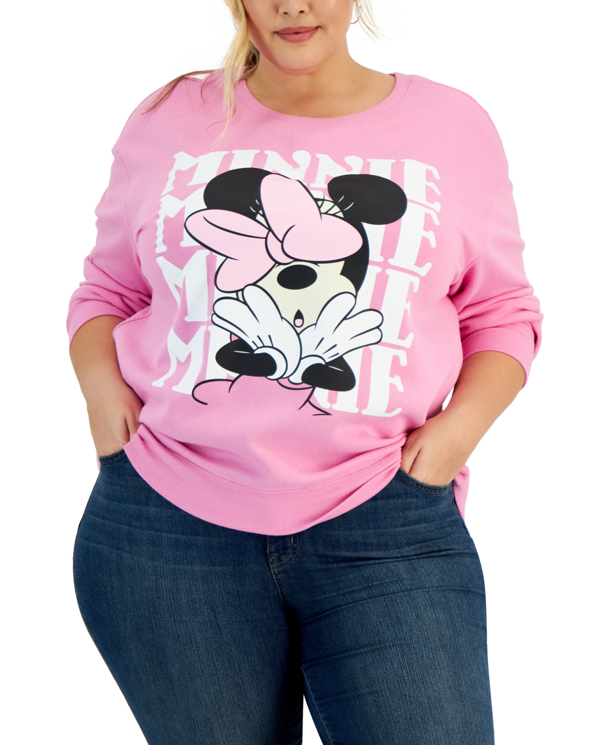 Disney Trendy Plus Size Minnie Graphic Sweatshirt In Fuchsia Pink