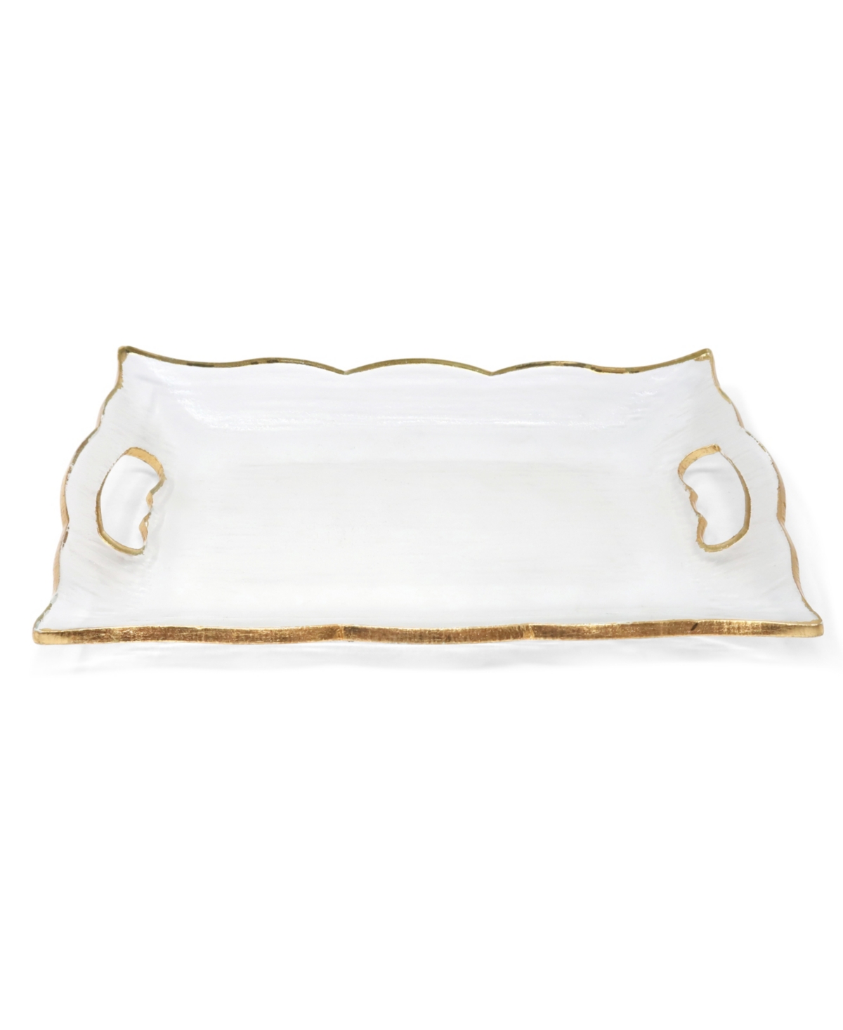 Classic Touch Rectangular Glass Tray With Handles And Gold-tone Rim, 20"