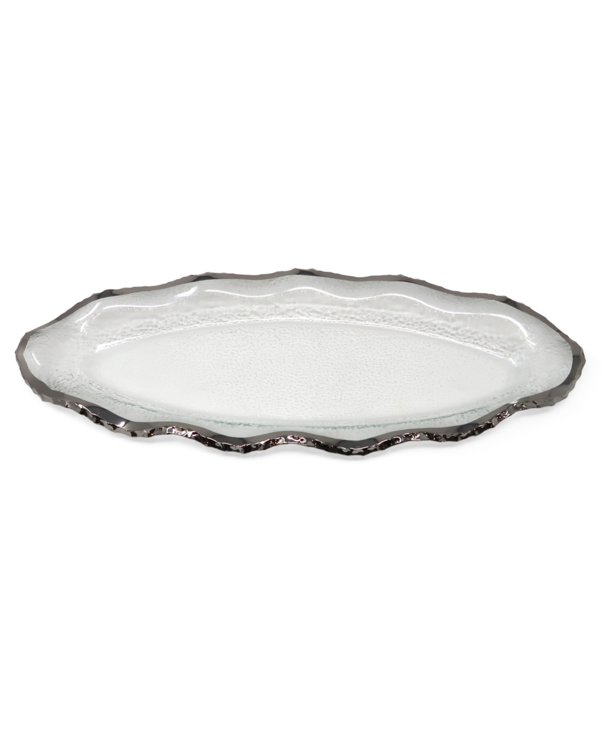Glass Plate with Silver-Tone Scalloped Rim, 18" L - Silver