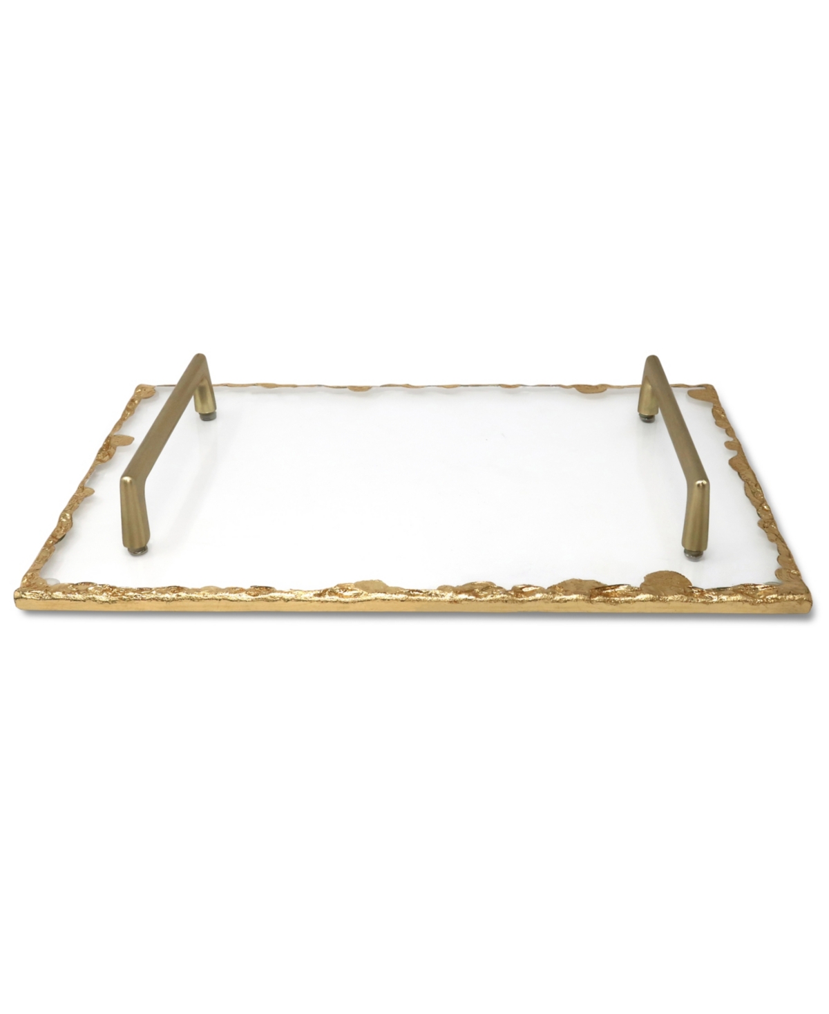 Glass Tray with Gold-Tone Rim and Handles, 11.75" L - Gold