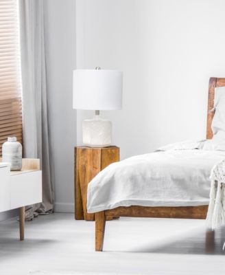 19" Contemporary Bohemian Ceramic Eyelet Pattern Floral Textured Bedside Table Lamp with White Fabric Shade