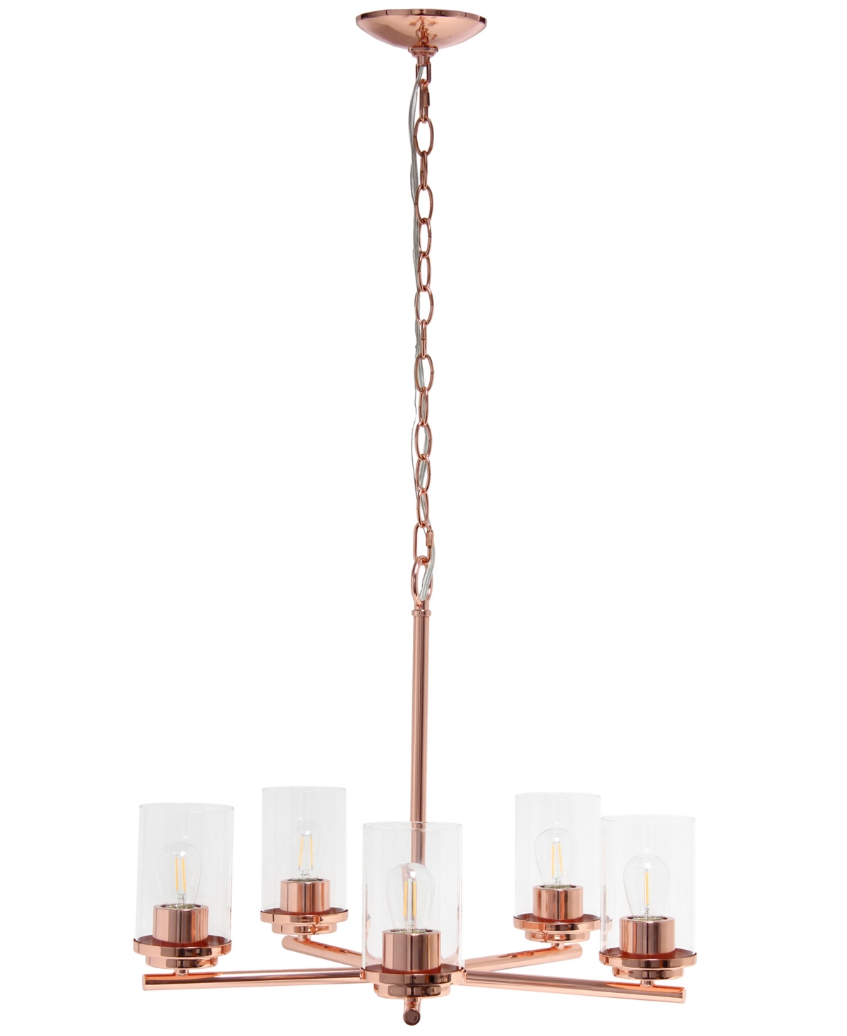 All The Rages 5-light 20.5" Classic Contemporary Clear Glass And Metal Hanging Pendant Chandelier In Rose Gold