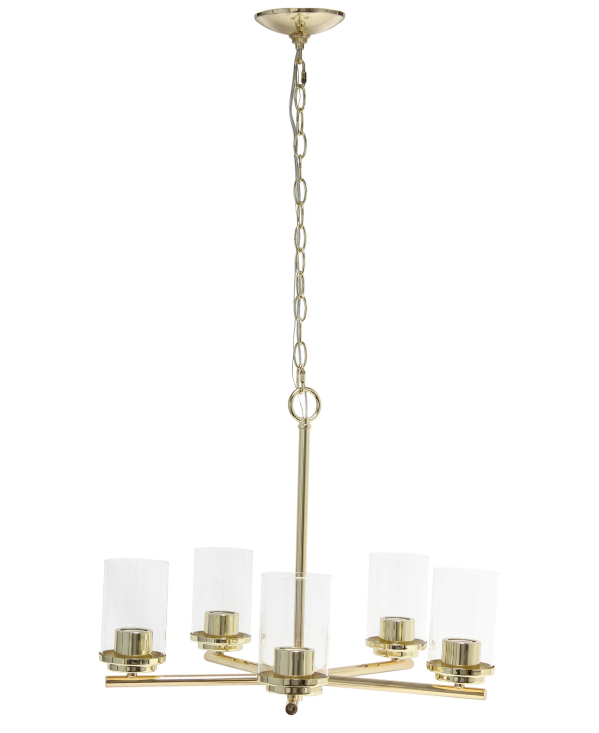 All The Rages 5-light 20.5" Classic Contemporary Clear Glass And Metal Hanging Pendant Chandelier In Gold