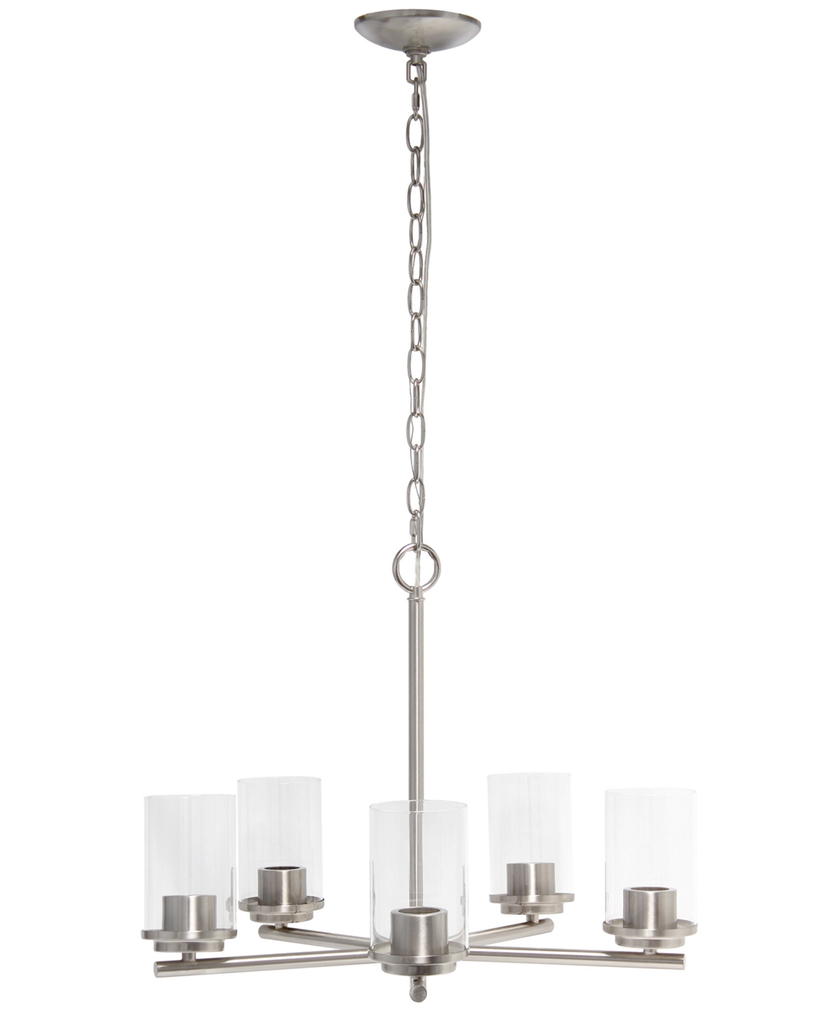 All The Rages 5-light 20.5" Classic Contemporary Clear Glass And Metal Hanging Pendant Chandelier In Brushed Nickel
