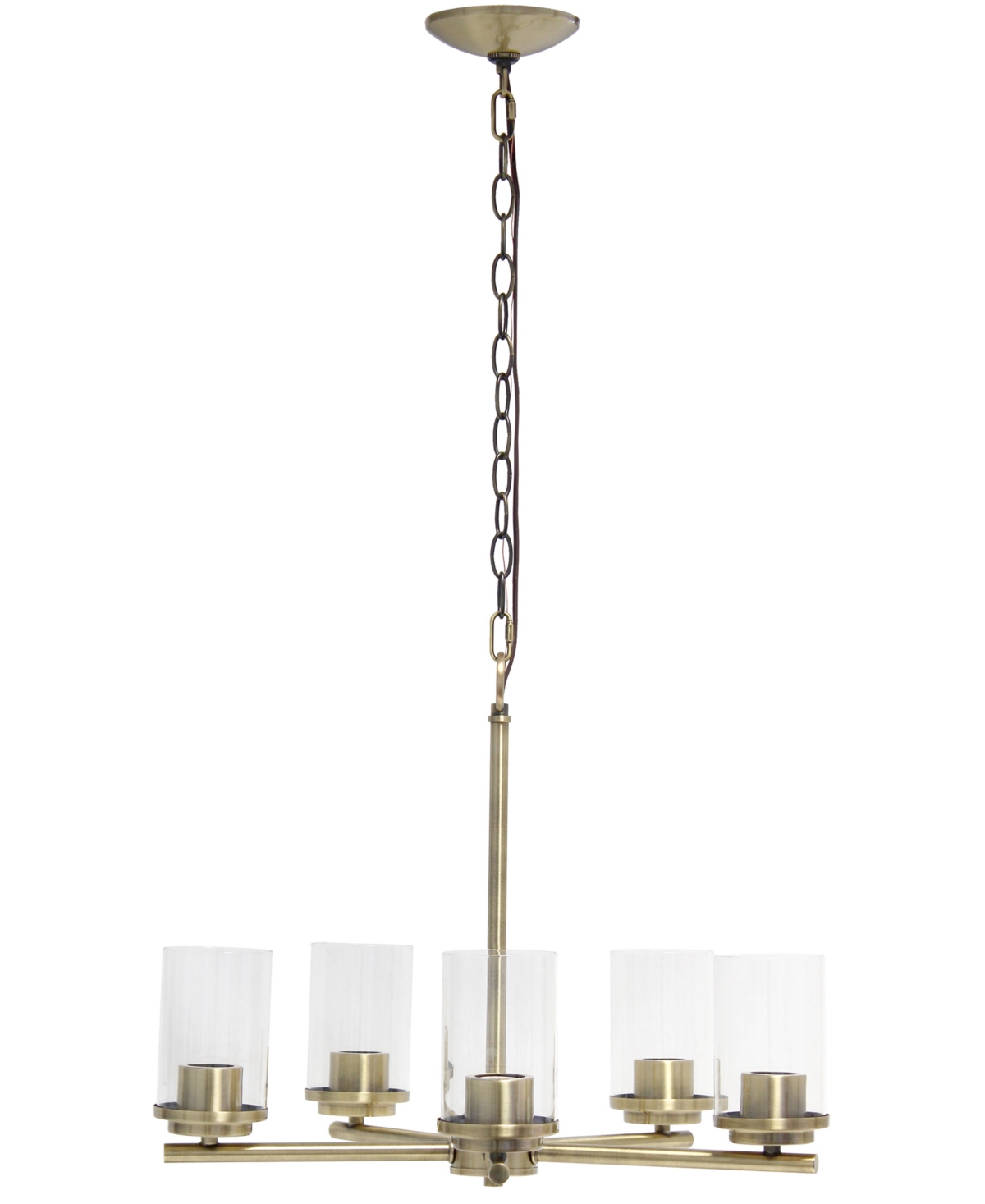 All The Rages 5-light 20.5" Classic Contemporary Clear Glass And Metal Hanging Pendant Chandelier In Antique Brass