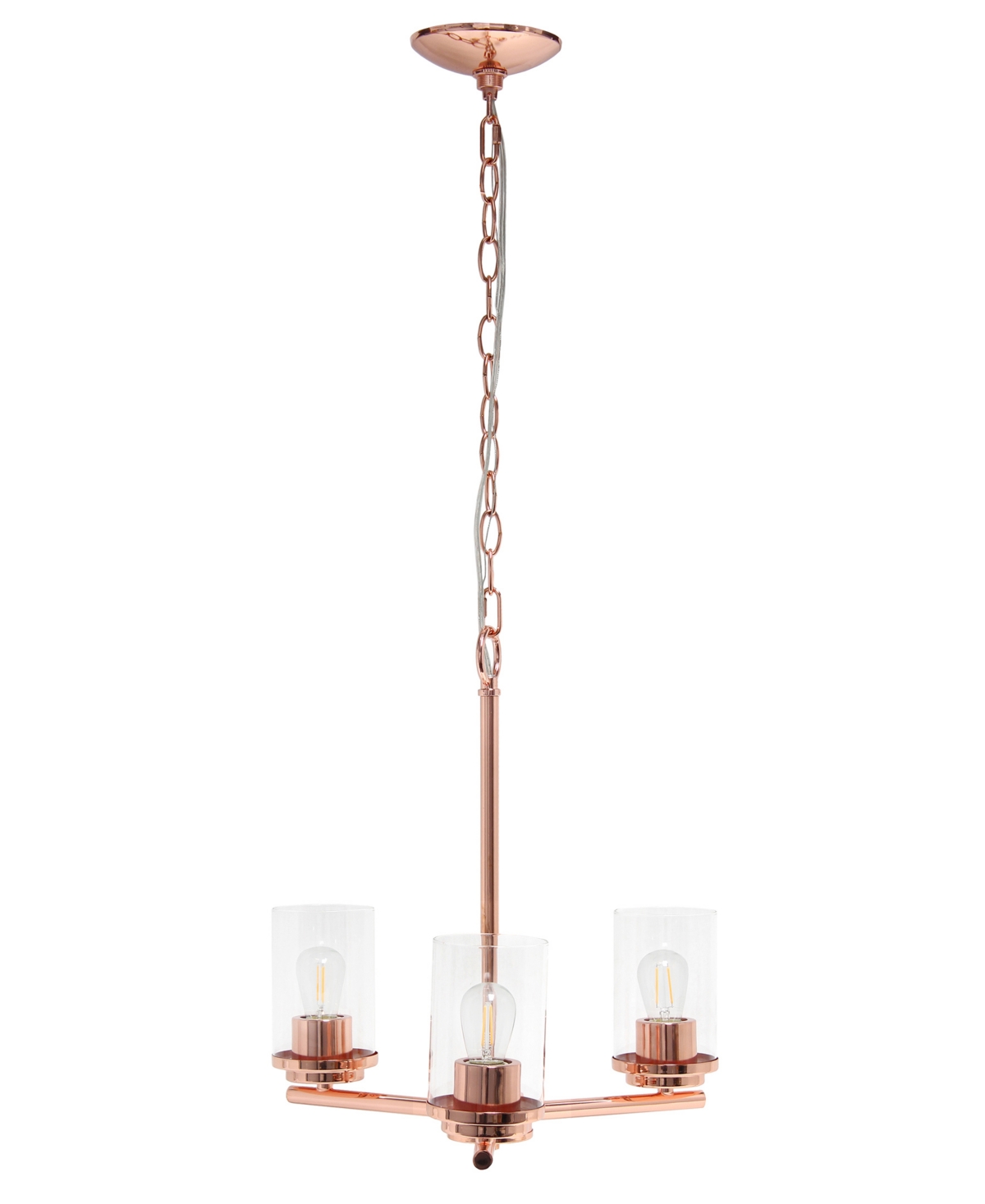 All The Rages 3-light 15" Classic Contemporary Clear Glass And Metal Hanging Pendant Chandelier In Rose Gold