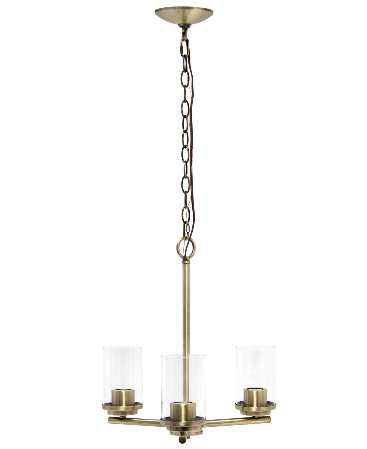All The Rages 3-light 15" Classic Contemporary Clear Glass And Metal Hanging Pendant Chandelier In Antique Brass