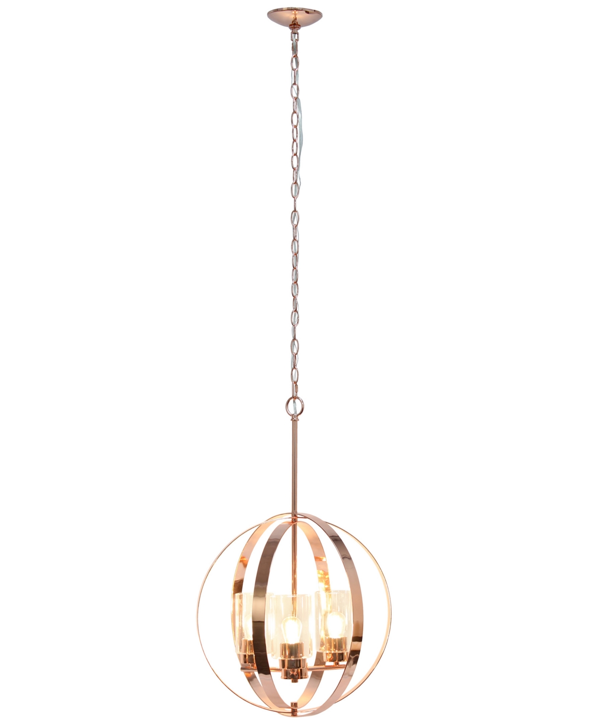 All The Rages 3-light 18" Adjustable Industrial Globe Hanging Metal And Clear Glass Ceiling Pendant In Rose Gold
