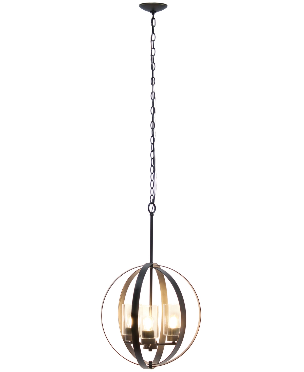 All The Rages 3-light 18" Adjustable Industrial Globe Hanging Metal And Clear Glass Ceiling Pendant In Restoration Bronze