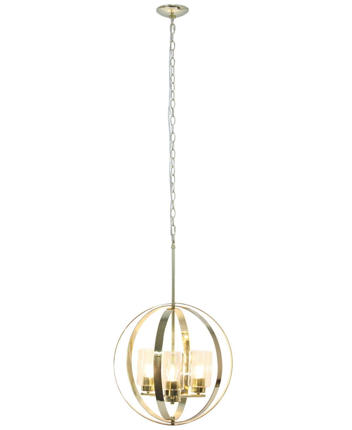 All The Rages 3-light 18" Adjustable Industrial Globe Hanging Metal And Clear Glass Ceiling Pendant In Gold