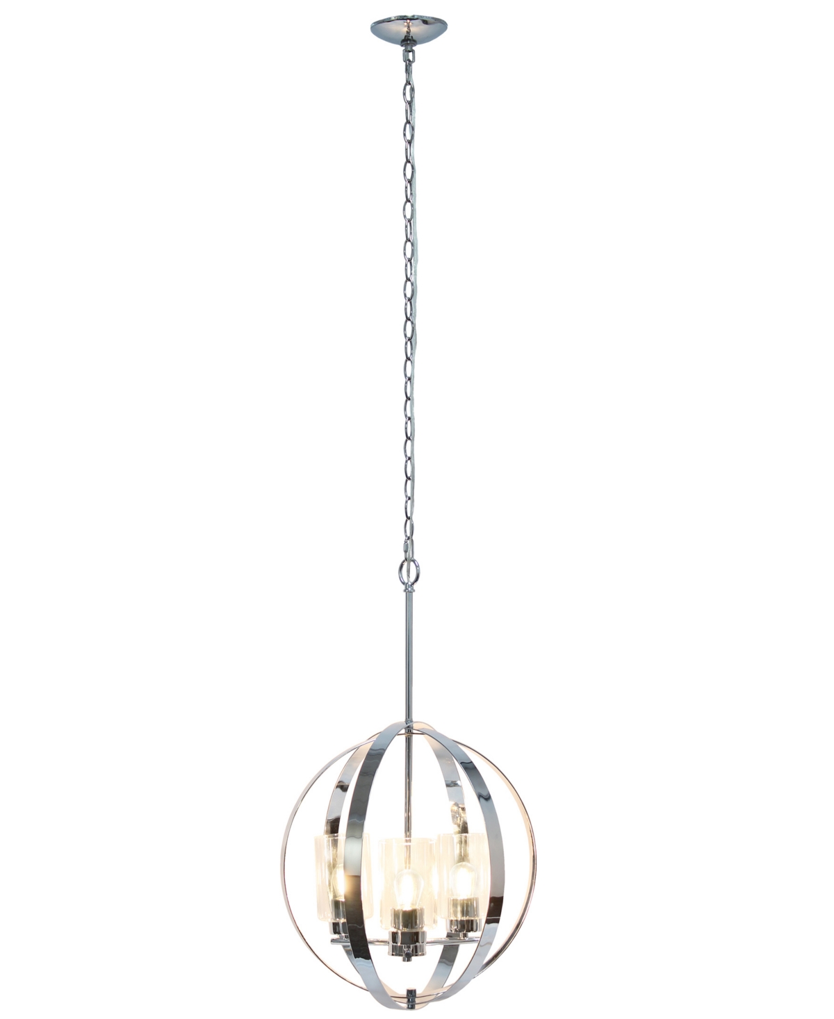 All The Rages 3-light 18" Adjustable Industrial Globe Hanging Metal And Clear Glass Ceiling Pendant In Chrome