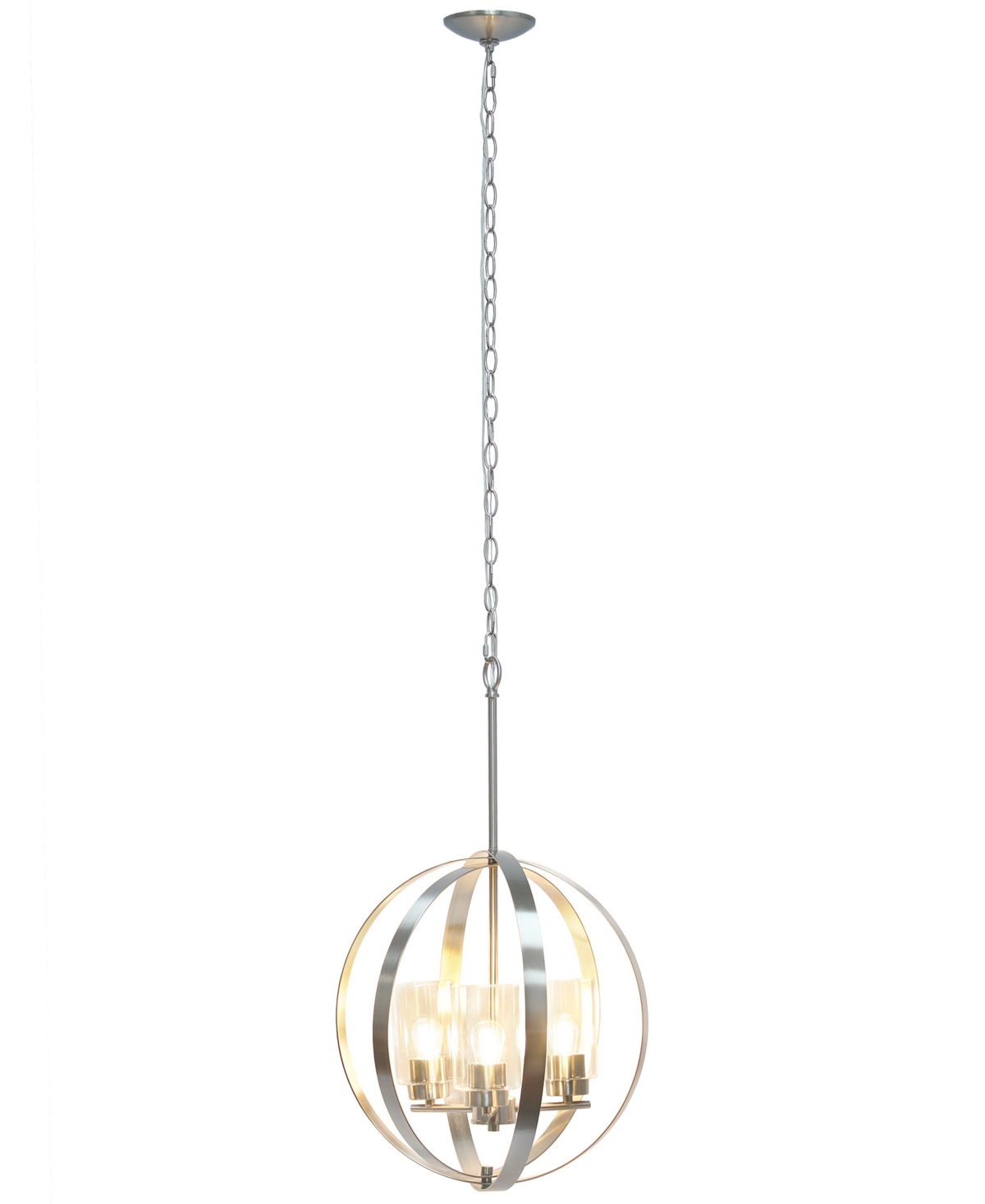 All The Rages 3-light 18" Adjustable Industrial Globe Hanging Metal And Clear Glass Ceiling Pendant In Brushed Nickel