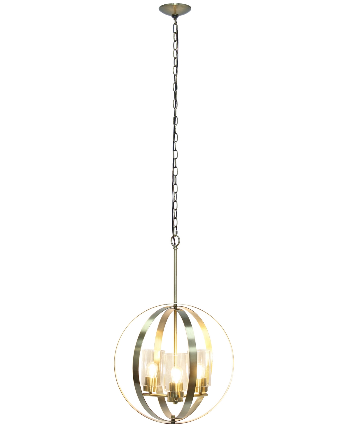 All The Rages 3-light 18" Adjustable Industrial Globe Hanging Metal And Clear Glass Ceiling Pendant In Antique Brass