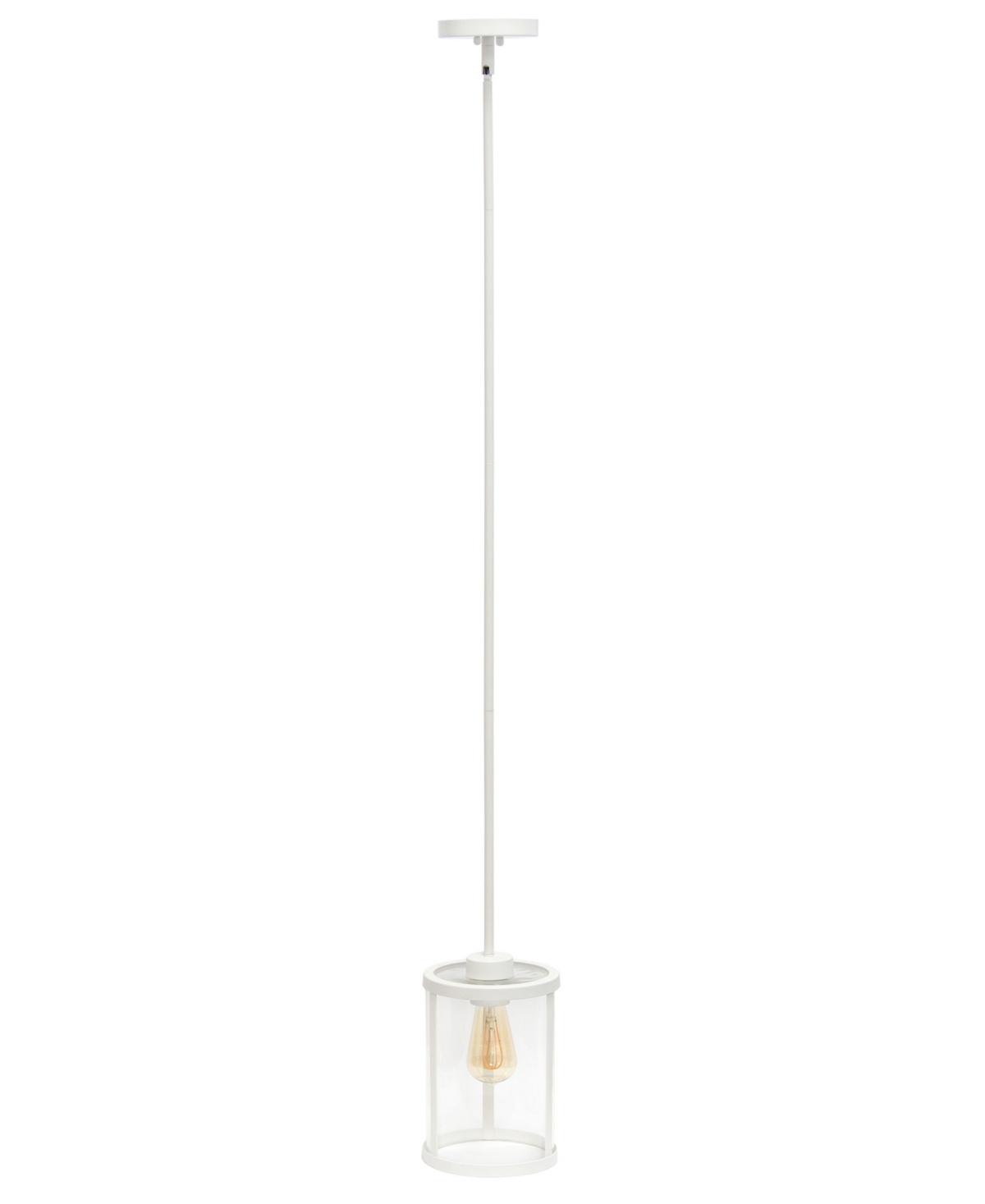All The Rages 1-light 9.25" Modern Farmhouse Adjustable Hanging Cylindrical Clear Glass Pendant Fixture With Metal In White